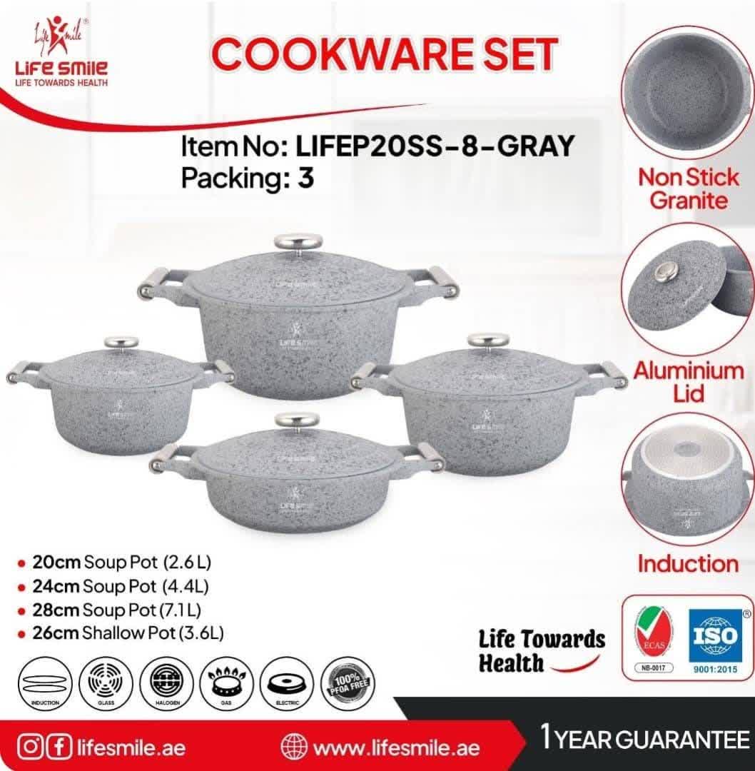 🍚 سرویس قابلمه کامل گرانیت لایف اسمایل مدل lifep20ss_8_grayتک و عمده